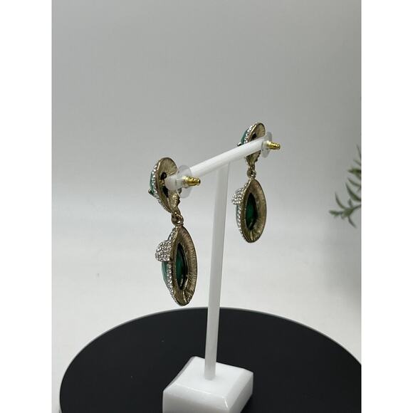 Amrita Singh Gold Tone Austrian Pave Crystal Turquoise Green Teardrop Earrings - Picture 5 of 12